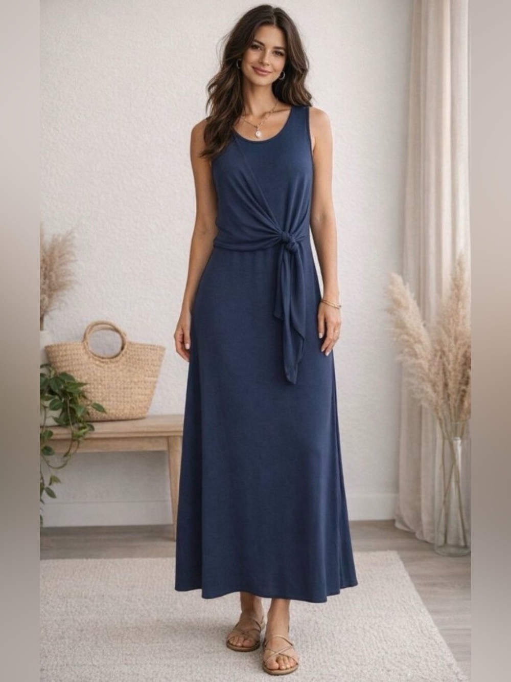 J. Jill Sleeveless Knot-Front Maxi Dress in Navy Size XL Petite
